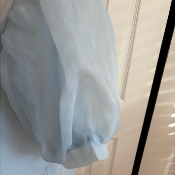 Adrianna Papell Organza Sleeve Knit Top – Size Large, NWT, Snow Globe Blue - Picture 5 of 7